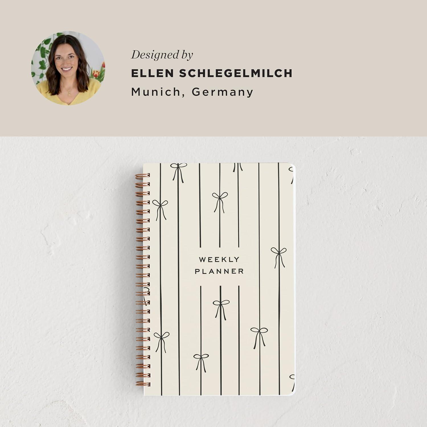 imageMinted Birds 2026 Weekly amp Monthly Undated Planner 55 x 85 Minimalist Spiral Bound Planner Notebook 132 Pages Elegant Undated Calendar Organizer for Work School amp HomeBlack Lines of Bows