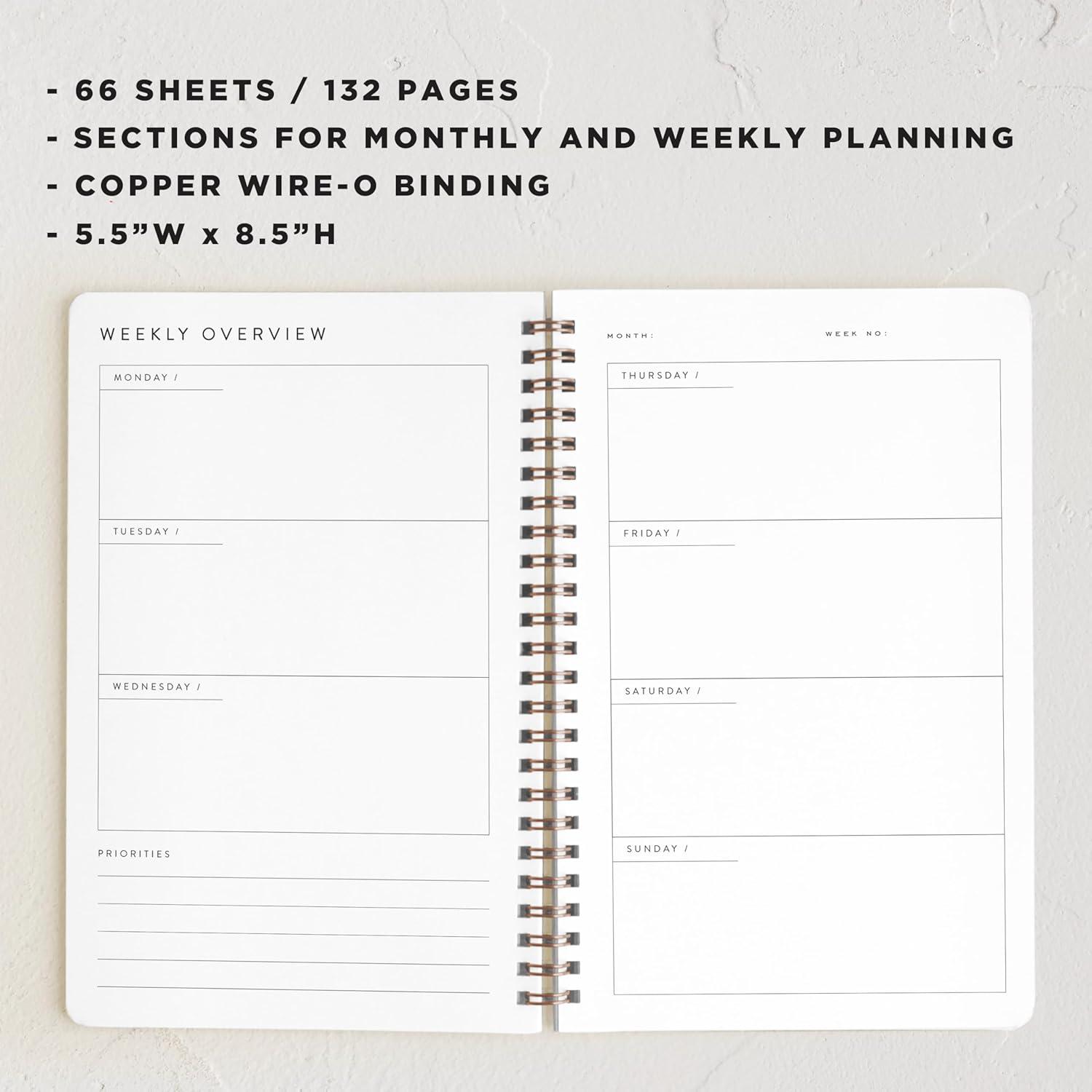 imageMinted Birds 2026 Weekly amp Monthly Undated Planner 55 x 85 Minimalist Spiral Bound Planner Notebook 132 Pages Elegant Undated Calendar Organizer for Work School amp HomeLimoncello