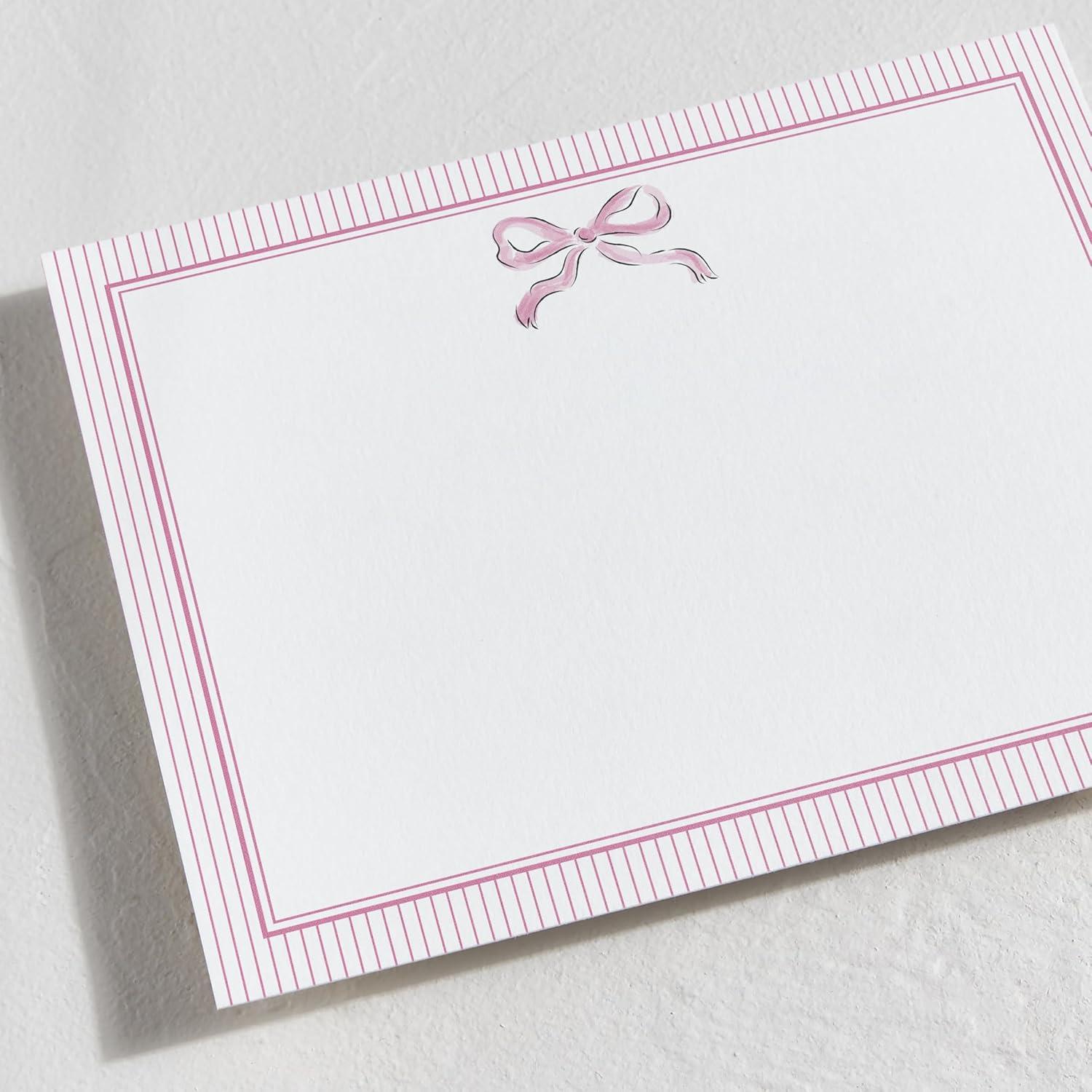 imageMinted Pink Bow Stationery Set Set of 10 Flat Note Cards amp Envelopes for Invitiations and Handwritten Thank You Messages Pink Ribbon with Striped Back Gifts for Women Luxurious Paper