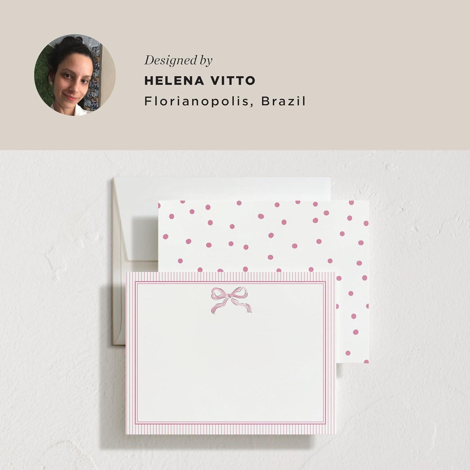 imageMinted Pink Bow Stationery Set Set of 10 Flat Note Cards amp Envelopes for Invitiations and Handwritten Thank You Messages Pink Ribbon with Striped Back Gifts for Women Luxurious Paper