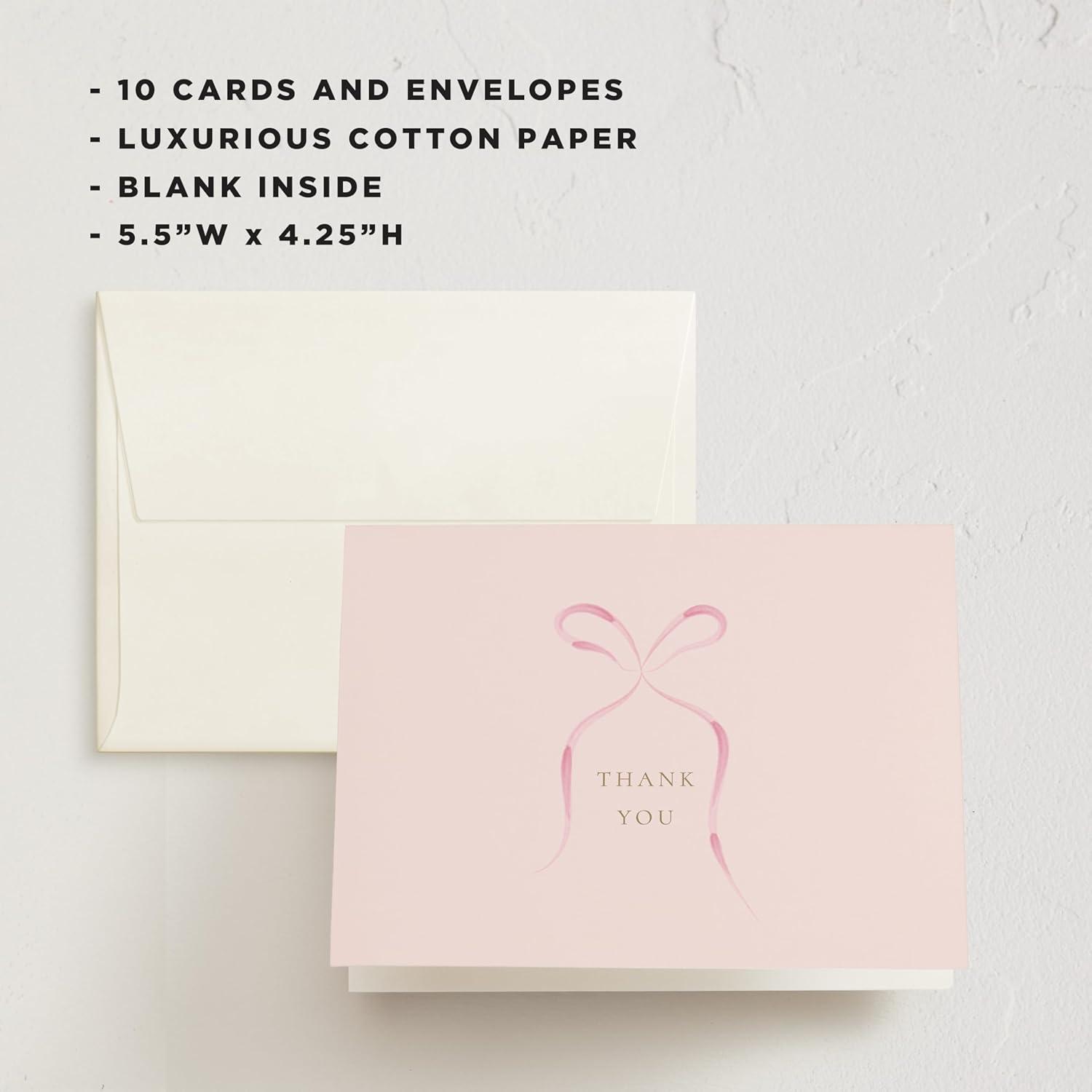 imageMinted Thank You Cards Pack Set of 10 Folded Thank You Cards with Envelopes Blank Card Luxe Script Design in Cream amp Blue Luxurious Paper Designed by Independent Artists Wedding or Everyday UsePink Bow