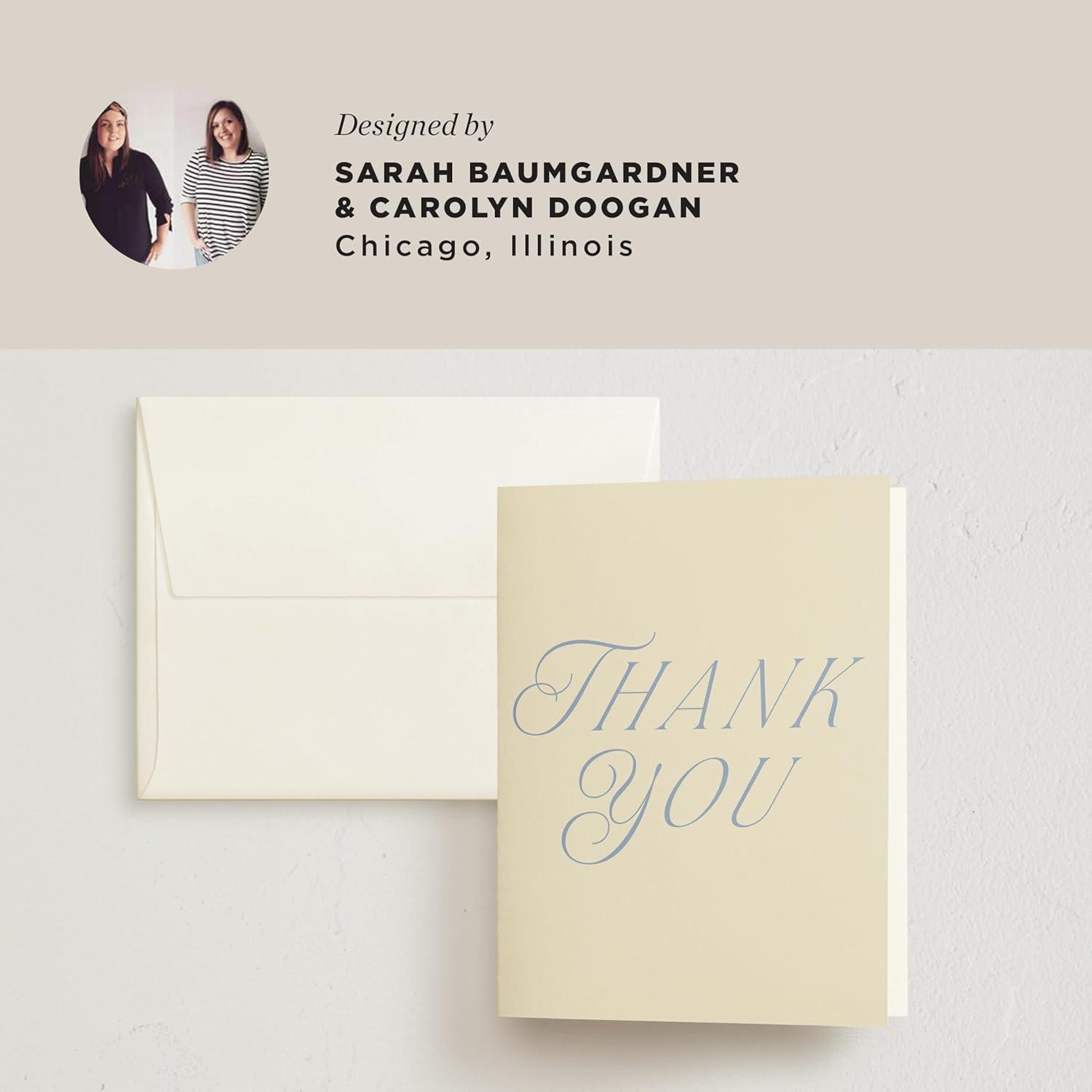 imageMinted Thank You Cards Pack Set of 10 Folded Thank You Cards with Envelopes Blank Card Luxe Script Design in Cream amp Blue Luxurious Paper Designed by Independent Artists Wedding or Everyday UseLuxe