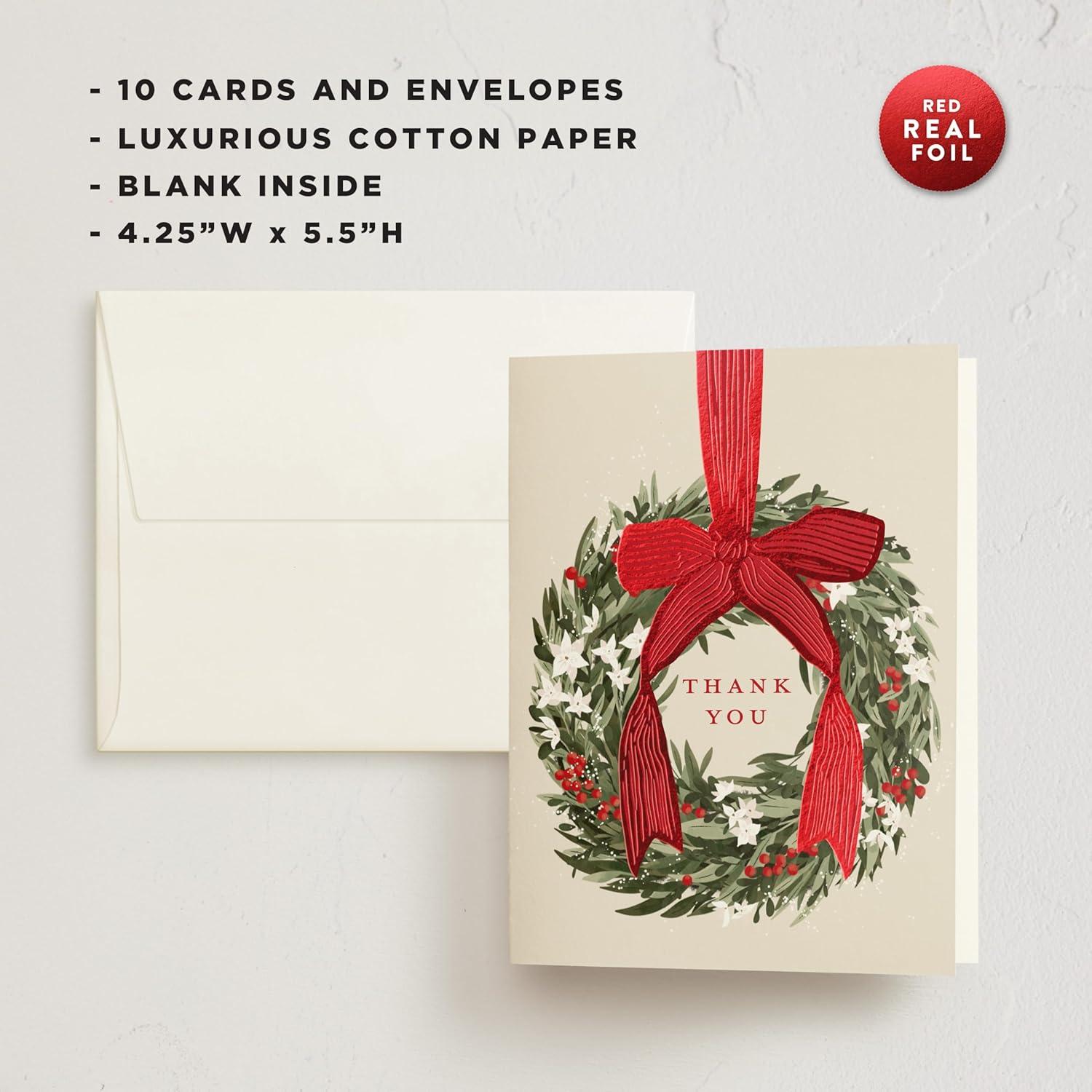 imageMinted Thank You Cards Pack Set of 10 Folded Thank You Cards with Envelopes Blank Card Luxe Script Design in Cream amp Blue Luxurious Paper Designed by Independent Artists Wedding or Everyday Use1 Holiday Wreath