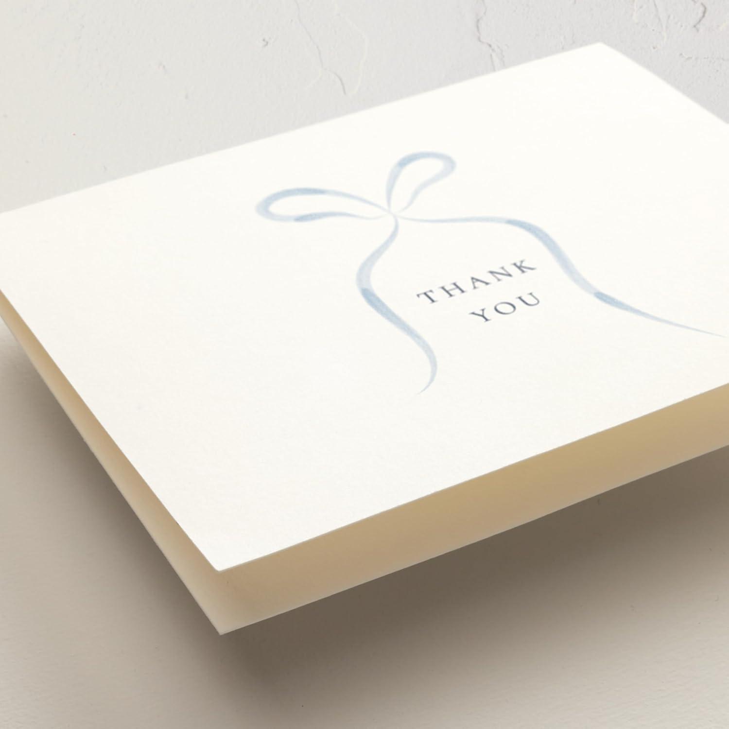 imageMinted Thank You Cards Pack Set of 10 Folded Thank You Cards with Envelopes Blank Card Luxe Script Design in Cream amp Blue Luxurious Paper Designed by Independent Artists Wedding or Everyday UseBlue Bow
