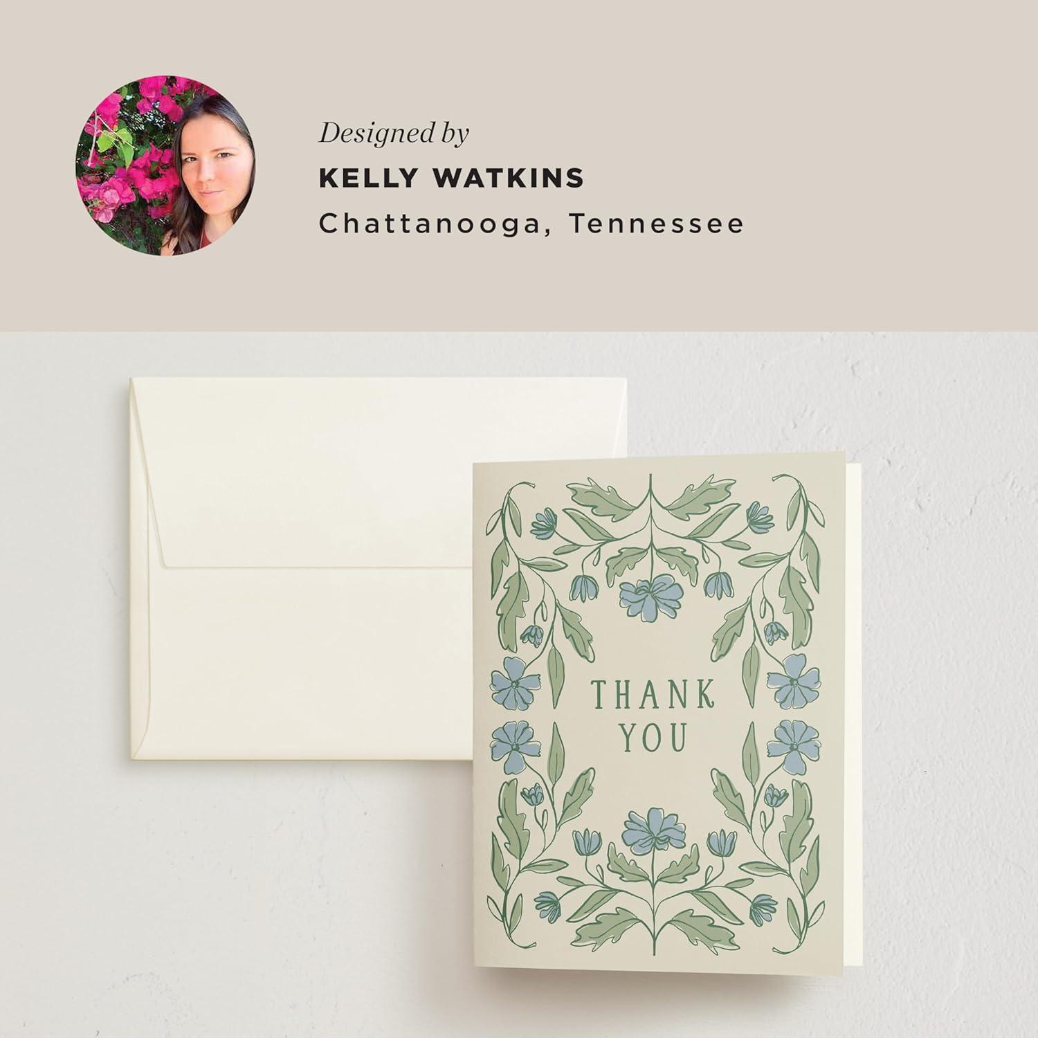 imageMinted Thank You Cards Pack Set of 10 Folded Thank You Cards with Envelopes Blank Card Luxe Script Design in Cream amp Blue Luxurious Paper Designed by Independent Artists Wedding or Everyday UseBotanical