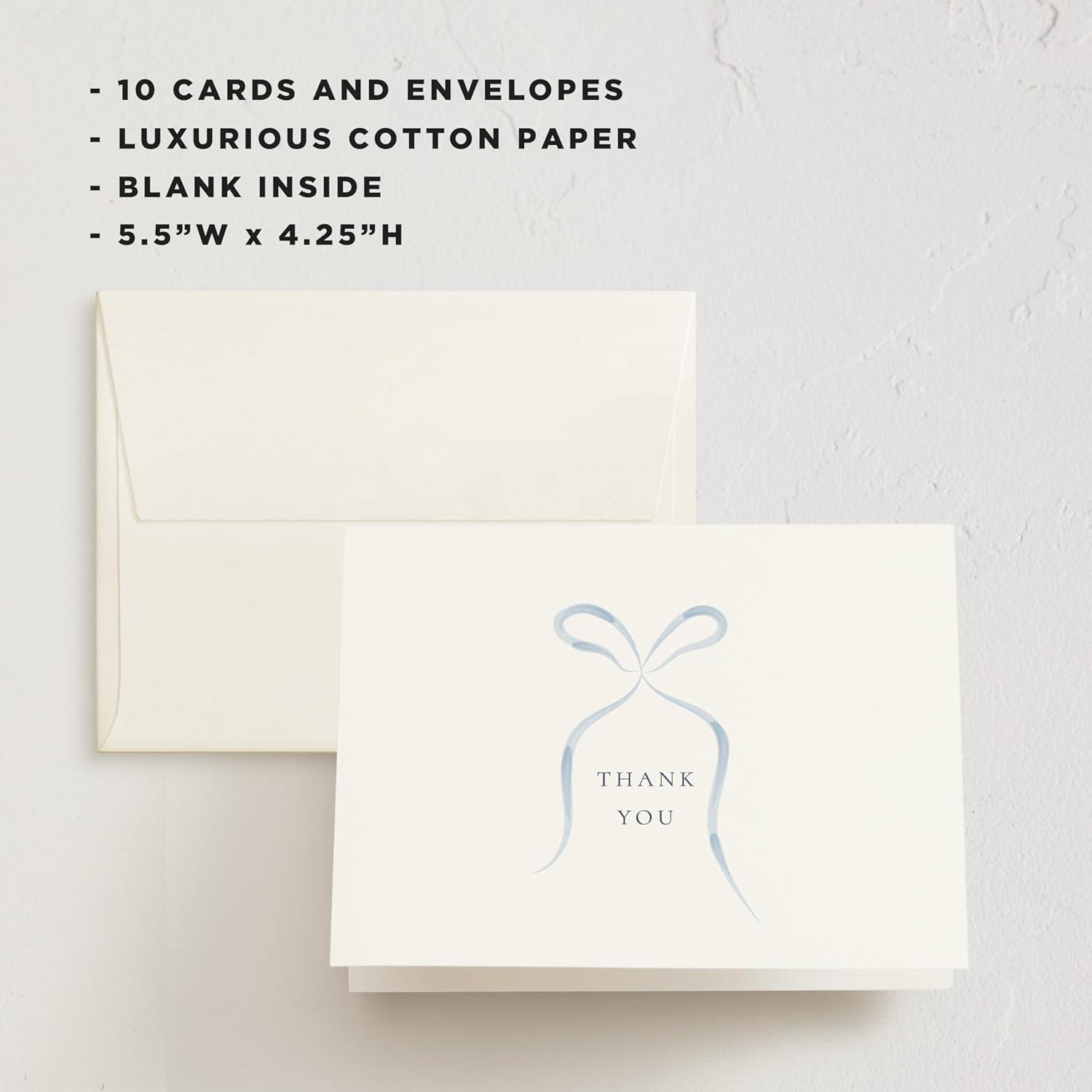 imageMinted Thank You Cards Pack Set of 10 Folded Thank You Cards with Envelopes Blank Card Luxe Script Design in Cream amp Blue Luxurious Paper Designed by Independent Artists Wedding or Everyday UseBlue Bow
