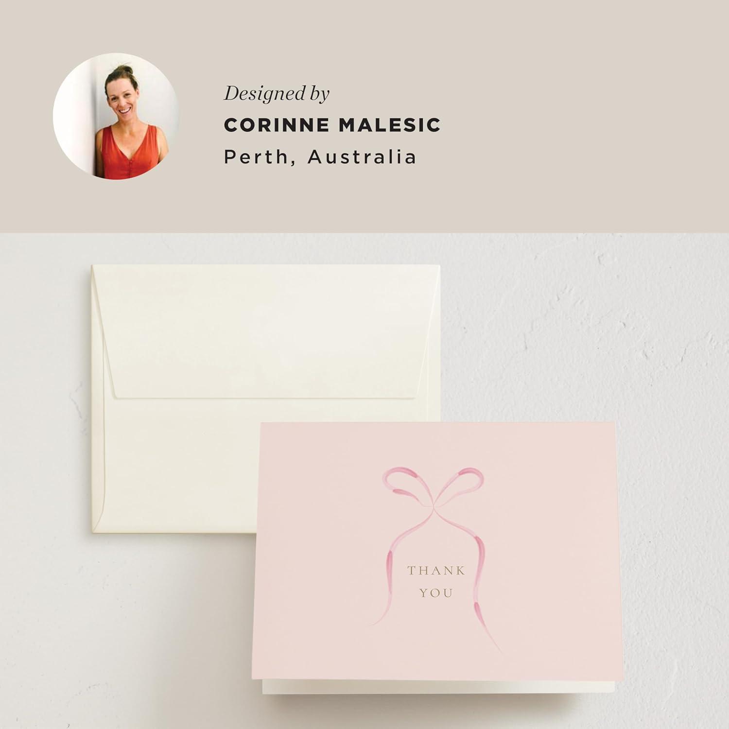 imageMinted Thank You Cards Pack Set of 10 Folded Thank You Cards with Envelopes Blank Card Luxe Script Design in Cream amp Blue Luxurious Paper Designed by Independent Artists Wedding or Everyday UsePink Bow