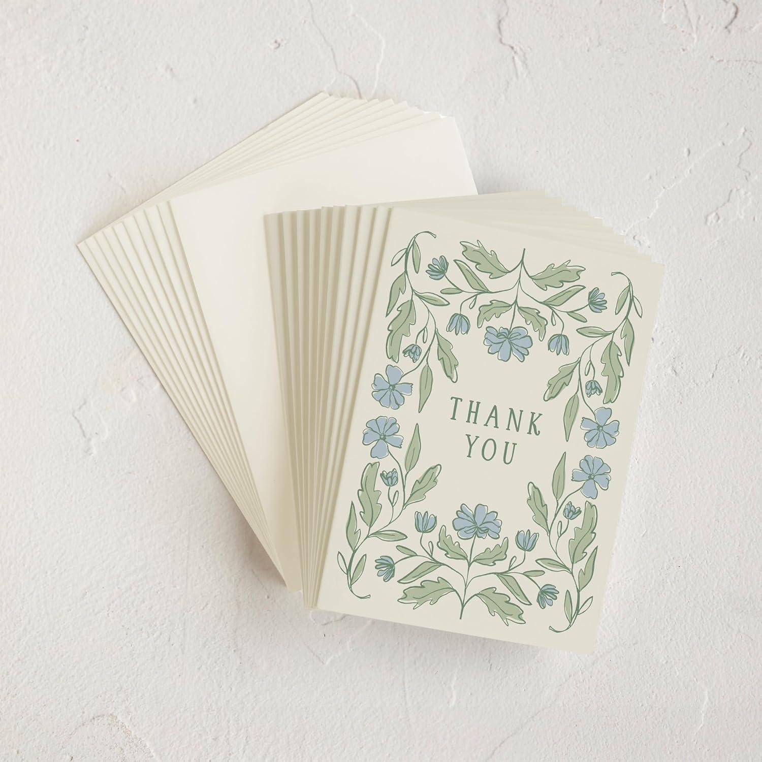 imageMinted Thank You Cards Pack Set of 10 Folded Thank You Cards with Envelopes Blank Card Luxe Script Design in Cream amp Blue Luxurious Paper Designed by Independent Artists Wedding or Everyday UseBotanical