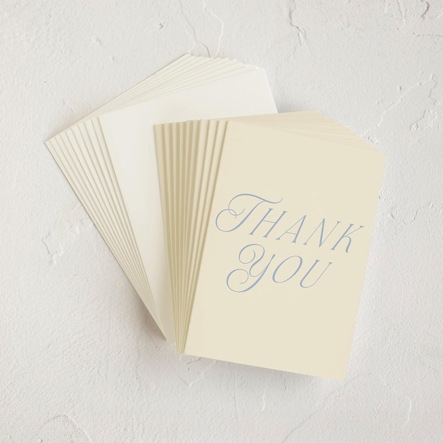 imageMinted Thank You Cards Pack Set of 10 Folded Thank You Cards with Envelopes Blank Card Luxe Script Design in Cream amp Blue Luxurious Paper Designed by Independent Artists Wedding or Everyday UseLuxe