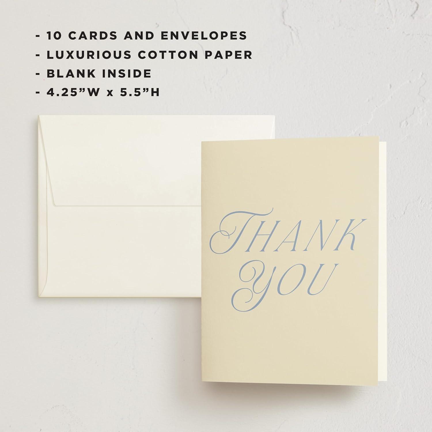 imageMinted Thank You Cards Pack Set of 10 Folded Thank You Cards with Envelopes Blank Card Luxe Script Design in Cream amp Blue Luxurious Paper Designed by Independent Artists Wedding or Everyday UseLuxe