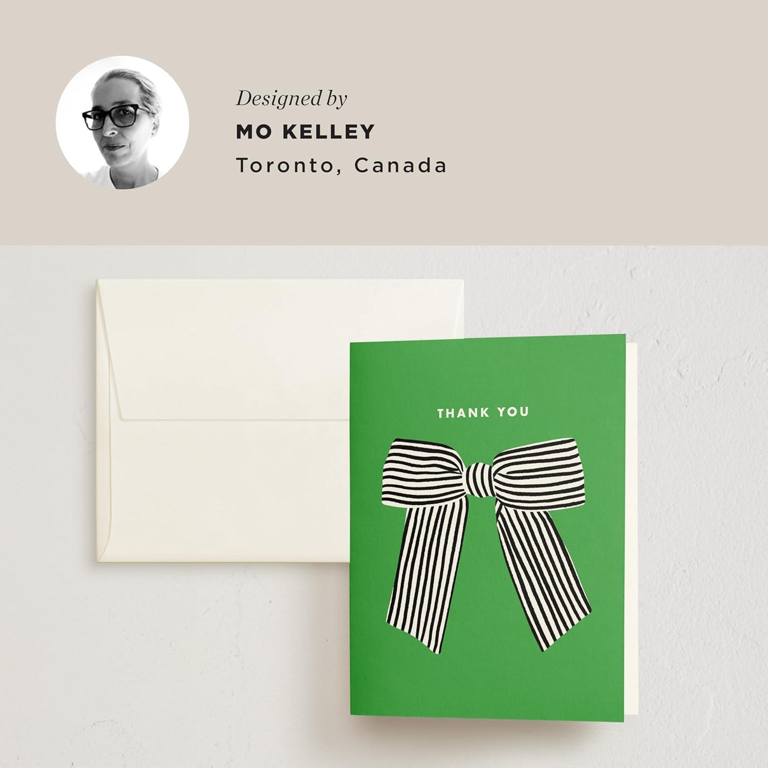 imageMinted Thank You Cards Pack Set of 10 Folded Thank You Cards with Envelopes Blank Card Luxe Script Design in Cream amp Blue Luxurious Paper Designed by Independent Artists Wedding or Everyday UseStriped Bow