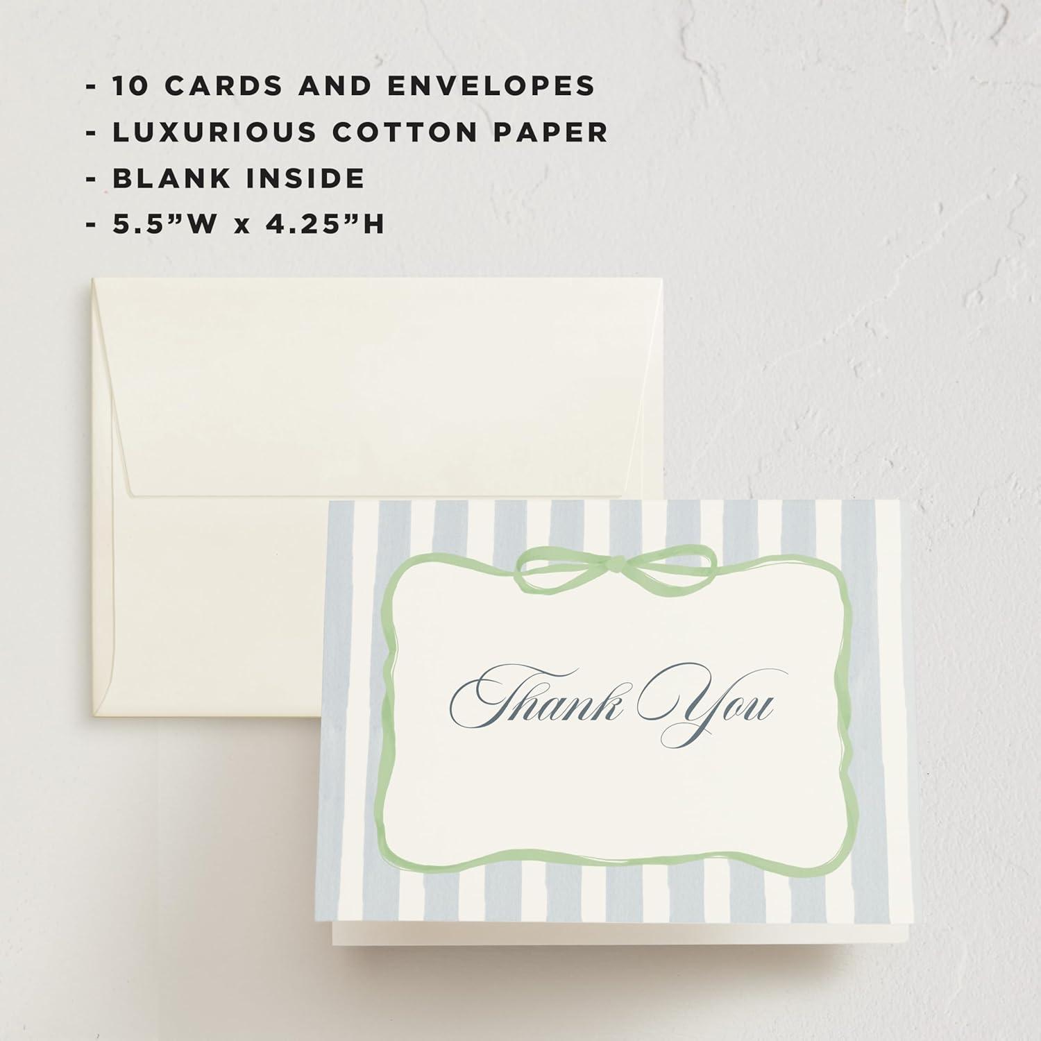 imageMinted Thank You Cards Pack Set of 10 Folded Thank You Cards with Envelopes Blank Card Luxe Script Design in Cream amp Blue Luxurious Paper Designed by Independent Artists Wedding or Everyday UseCelina Green