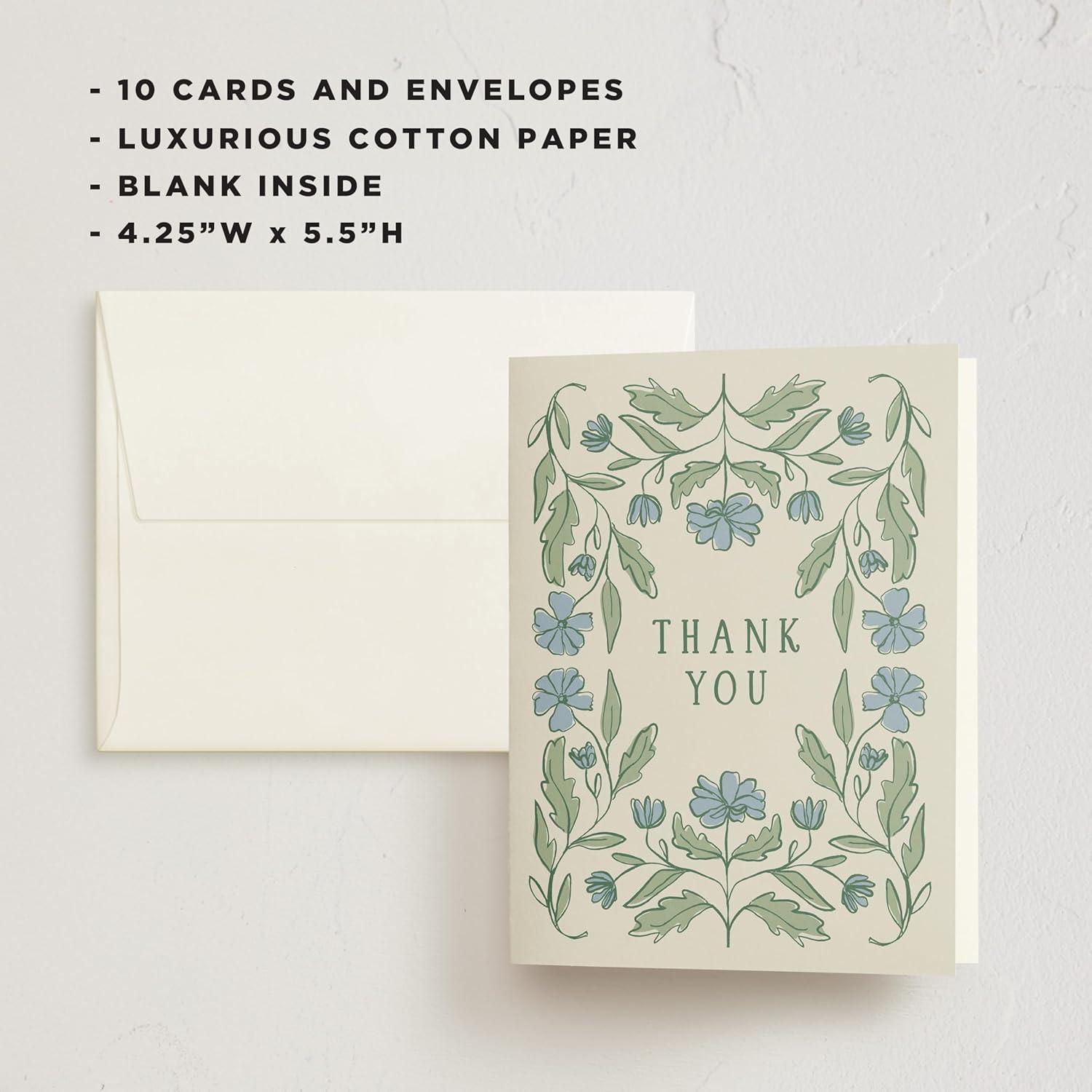 imageMinted Thank You Cards Pack Set of 10 Folded Thank You Cards with Envelopes Blank Card Luxe Script Design in Cream amp Blue Luxurious Paper Designed by Independent Artists Wedding or Everyday UseBotanical