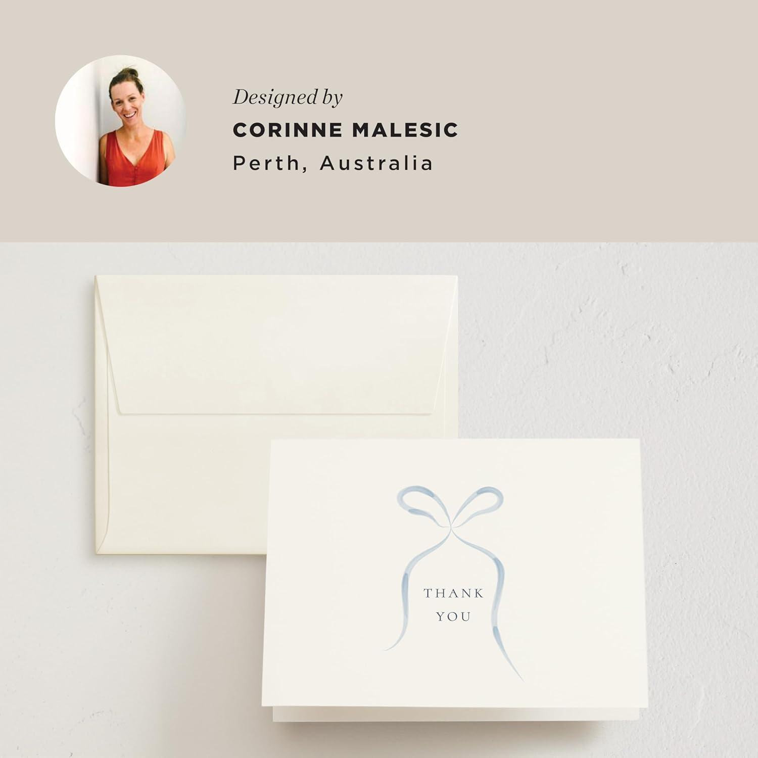 imageMinted Thank You Cards Pack Set of 10 Folded Thank You Cards with Envelopes Blank Card Luxe Script Design in Cream amp Blue Luxurious Paper Designed by Independent Artists Wedding or Everyday UseBlue Bow