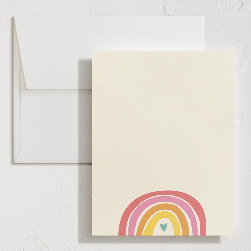 imageMinted Cheerful Valentines Day Stationery Set Set of 10 Flat Note Cards amp Envelopes for Invitiations and Handwritten Thank You Messages Rainbow with Heart Accent Gifts for TeachersCheerful
