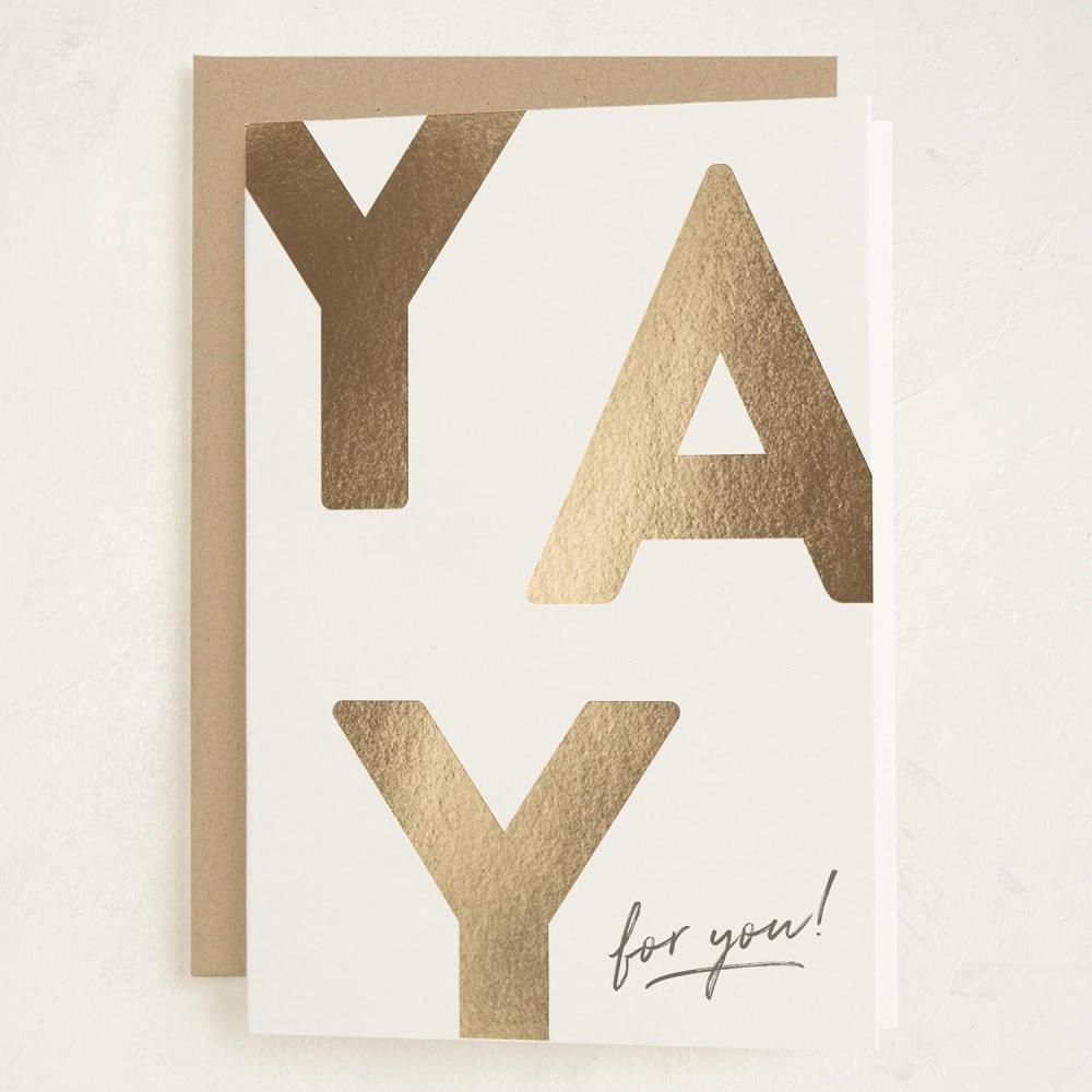 imageMinted Flower Cheers Wedding Card with Gold Foil Champagne Coupes Floral Garnish Illustration Elegant Toast Celebration Greeting for Newlyweds Engagement Bridal Shower Anniversary CongratulationsYay for You