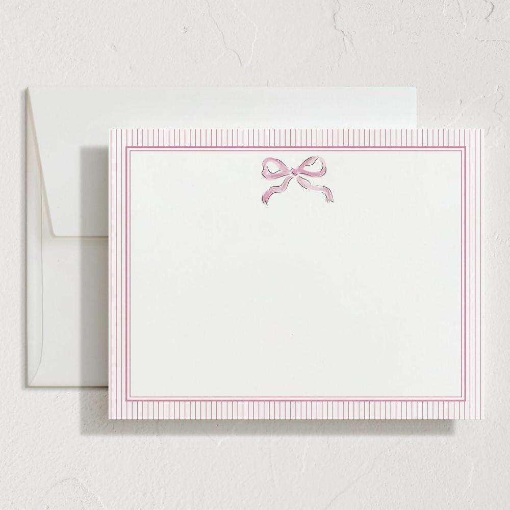 imageMinted Pink Bow Stationery Set Set of 10 Flat Note Cards amp Envelopes for Invitiations and Handwritten Thank You Messages Pink Ribbon with Striped Back Gifts for Women Luxurious Paper