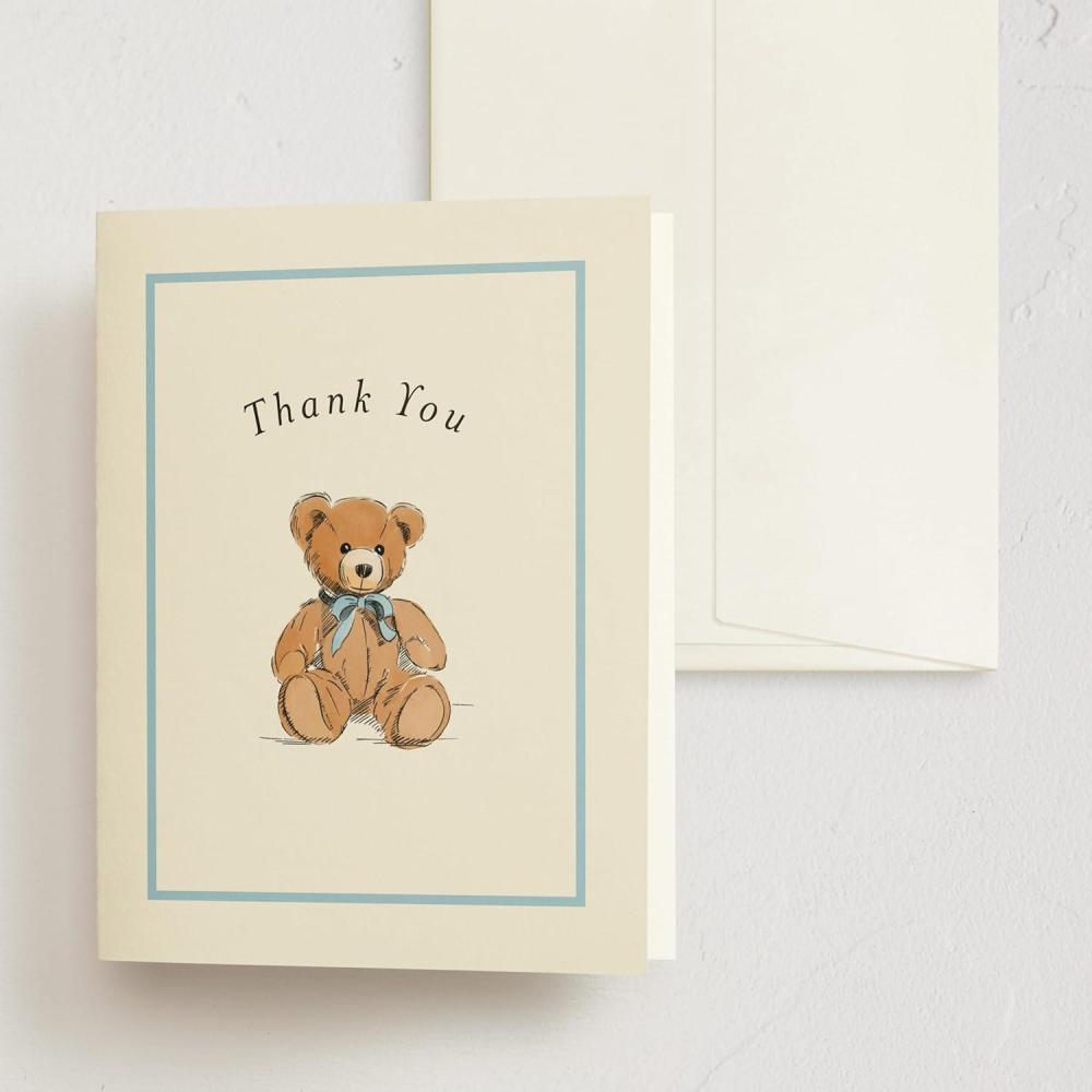 imageMinted Thank You Cards Pack Set of 10 Folded Thank You Cards with Envelopes Blank Card Luxe Script Design in Cream amp Blue Luxurious Paper Designed by Independent Artists Wedding or Everyday UseAntique Teddy bear