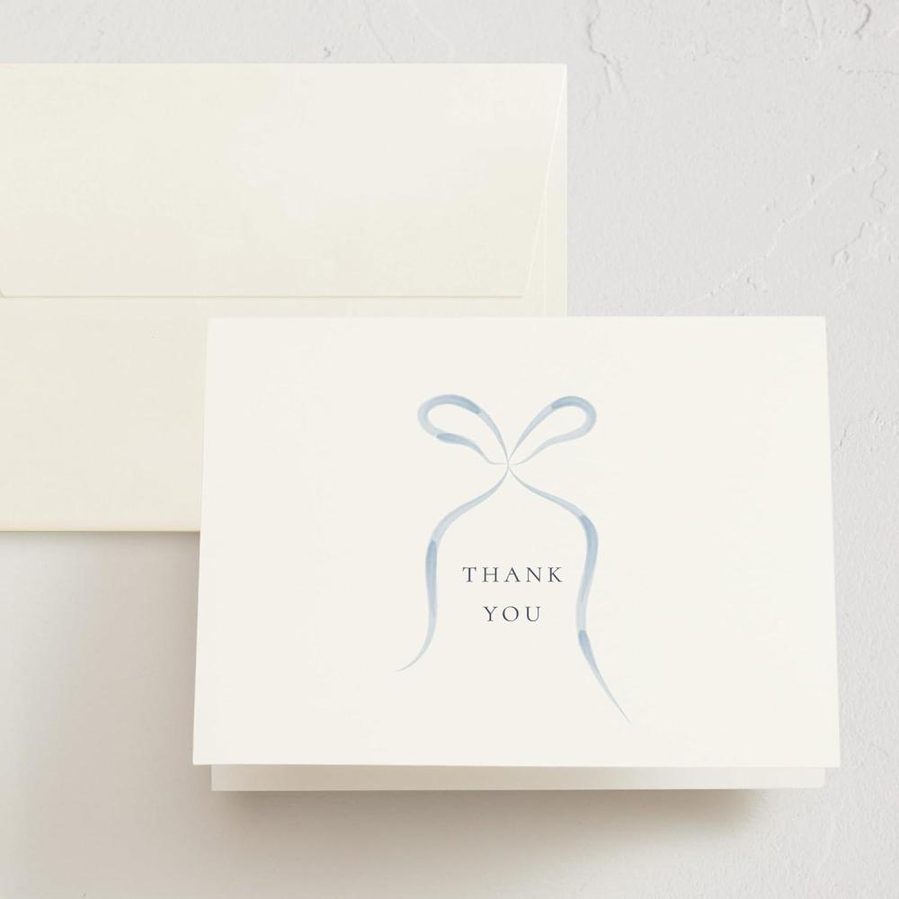 imageMinted Thank You Cards Pack Set of 10 Folded Thank You Cards with Envelopes Blank Card Luxe Script Design in Cream amp Blue Luxurious Paper Designed by Independent Artists Wedding or Everyday UseBlue Bow