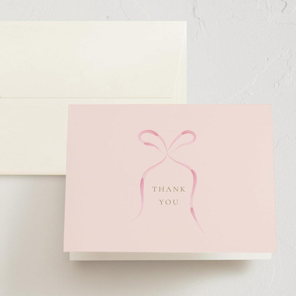 imageMinted Thank You Cards Pack Set of 10 Folded Thank You Cards with Envelopes Blank Card Luxe Script Design in Cream amp Blue Luxurious Paper Designed by Independent Artists Wedding or Everyday UsePink Bow