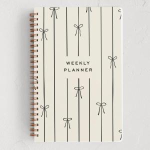 Minted Birds 2026 Weekly & Monthly Undated Planner, 5.5″ x 8.5″ Minimalist Spiral Bound Planner Notebook, 132 Pages, Elegant Undated Calendar Organizer for Work, School & Home(Black Lines of Bows)