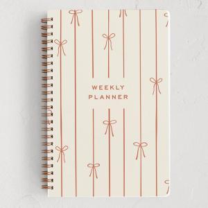 Minted Birds 2026 Weekly & Monthly Undated Planner, 5.5″ x 8.5″ Minimalist Spiral Bound Planner Notebook, 132 Pages, Elegant Undated Calendar Organizer for Work, School & Home(Red Lines of Bows)