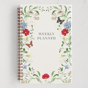 Minted Birds 2026 Weekly & Monthly Undated Planner, 5.5″ x 8.5″ Minimalist Spiral Bound Planner Notebook, 132 Pages, Elegant Undated Calendar Organizer for Work, School & Home(Wild meadow)