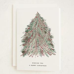 Minted Botanical Bow Holiday Cards, 8 Cards with Envelopes, Folded 5×7 Christmas Card with Red and White Illustrated Ribbon Design, Gold Foil-Pressed, Luxurious Paper, Interior Message Included(Enchanted)