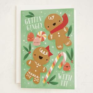 Minted Botanical Bow Holiday Cards, 8 Cards with Envelopes, Folded 5×7 Christmas Card with Red and White Illustrated Ribbon Design, Gold Foil-Pressed, Luxurious Paper, Interior Message Included(Gettin’ Gingey With It)