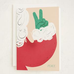 Minted Botanical Bow Holiday Cards, 8 Cards with Envelopes, Folded 5×7 Christmas Card with Red and White Illustrated Ribbon Design, Gold Foil-Pressed, Luxurious Paper, Interior Message Included(Santa Peace)