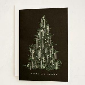 Minted Botanical Bow Holiday Cards, 8 Cards with Envelopes, Folded 5×7 Christmas Card with Red and White Illustrated Ribbon Design, Gold Foil-Pressed, Luxurious Paper, Interior Message Included(Tinsel Tree)