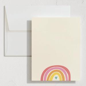 Minted Cheerful Valentine’s Day Stationery Set, Set of 10, Flat Note Cards & Envelopes for Invitiations and Handwritten Thank You Messages, Rainbow with Heart Accent, Gifts for Teachers(Cheerful)