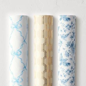 Minted Gift Wrap Elegant Pack with Ribbon Bow Drawing, Foil Arches & Empire Toile Designs, Set of 3 Rolls, Water Resistant Wrapping Paper, Gift Wrap for Weddings, Birthdays & Special Occasions(Elegant Pack)