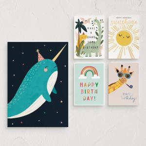 Minted Kids Birthday Cards Pack, Set of 5, Kids Greeting Card Variety Pack, Fun & Cute Folded Greeting Cards With Envelopes, Unique Happy Birthday Stationery Cards, Designed by Independent Artists(Kids Birthday Pack)