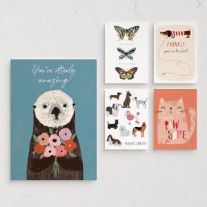 Minted Kids Birthday Cards Pack, Set of 5, Kids Greeting Card Variety Pack, Fun & Cute Folded Greeting Cards With Envelopes, Unique Happy Birthday Stationery Cards, Designed by Independent Artists(Animals Thank You Pack)