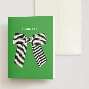 Minted Thank You Cards Pack, Set of 10, Folded Thank You Cards with Envelopes, Blank Card, Luxe Script Design in Cream & Blue, Luxurious Paper, Designed by Independent Artists, Wedding or Everyday Use(Striped Bow)