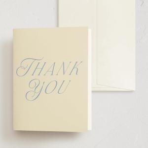 Minted Thank You Cards Pack, Set of 10, Folded Thank You Cards with Envelopes, Blank Card, Luxe Script Design in Cream & Blue, Luxurious Paper, Designed by Independent Artists, Wedding or Everyday Use(Luxe)