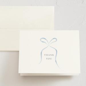 Minted Thank You Cards Pack, Set of 10, Folded Thank You Cards with Envelopes, Blank Card, Luxe Script Design in Cream & Blue, Luxurious Paper, Designed by Independent Artists, Wedding or Everyday Use(Blue Bow)