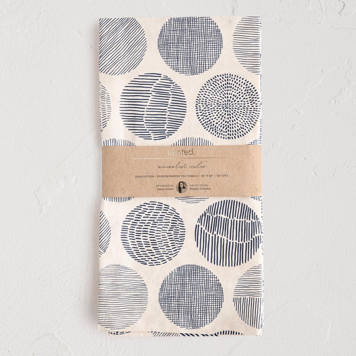 imageMinted Minimalist Circles Tea Towel Set of 2 Cotton Kitchen Towels with Unique Designs Decorative with Hanging Loop 18x28