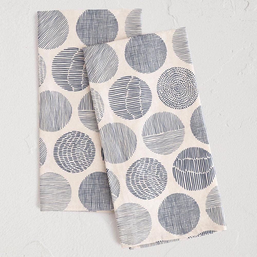 imageMinted Minimalist Circles Tea Towel Set of 2 Cotton Kitchen Towels with Unique Designs Decorative with Hanging Loop 18x28