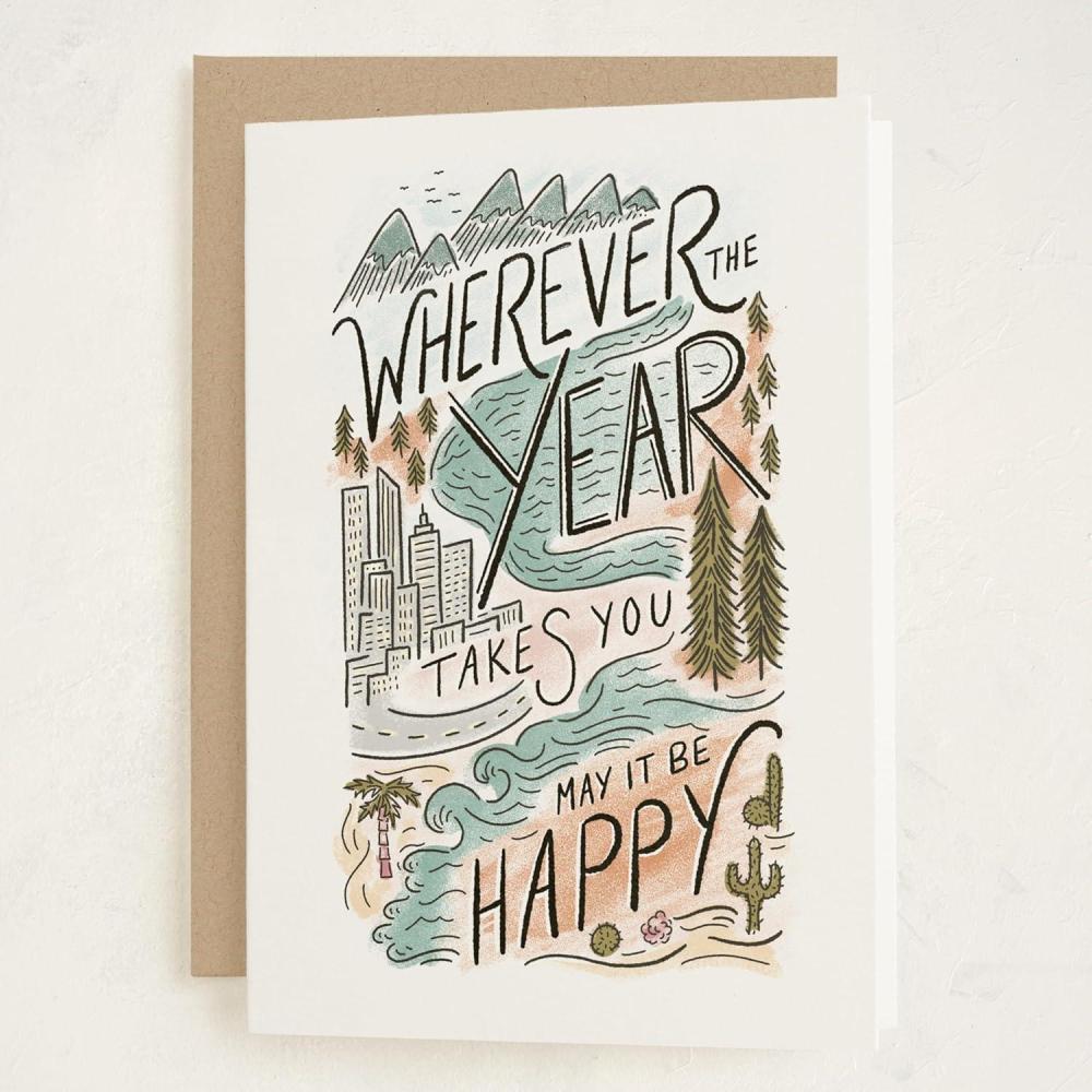 imageMINTED Love Is Around You Valentines Day Blank Card Watercolor Hearts Illustration Note Card Premium 5x7 Blank Greeting with Envelope Romantic Heart Design for Thinking of You Thank You CelebrationsWhere the Year Leads