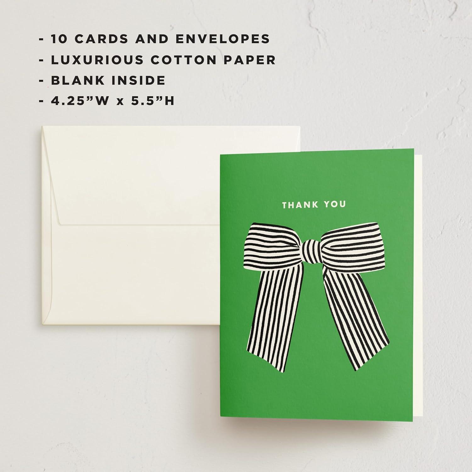 imageMinted Thank You Cards 10 Pack Sparkling Champagne Tower Design Folded 425 x 55 Inch Blank Greeting Cards with Envelopes for Wedding Celebration Party Appreciation NotesStriped Bow