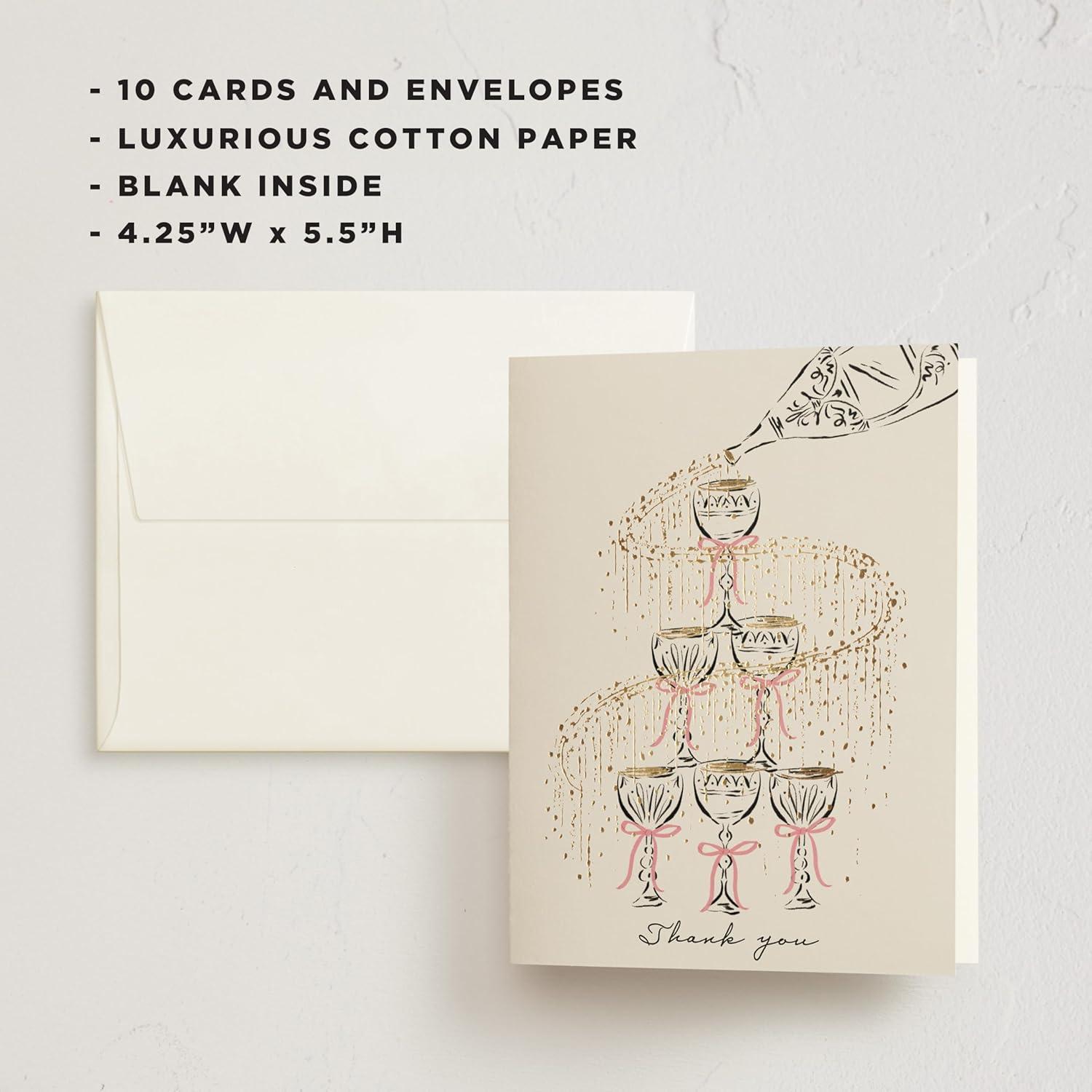 imageMinted Thank You Cards 10 Pack Sparkling Champagne Tower Design Folded 425 x 55 Inch Blank Greeting Cards with Envelopes for Wedding Celebration Party Appreciation NotesSparkling Champagne Tower