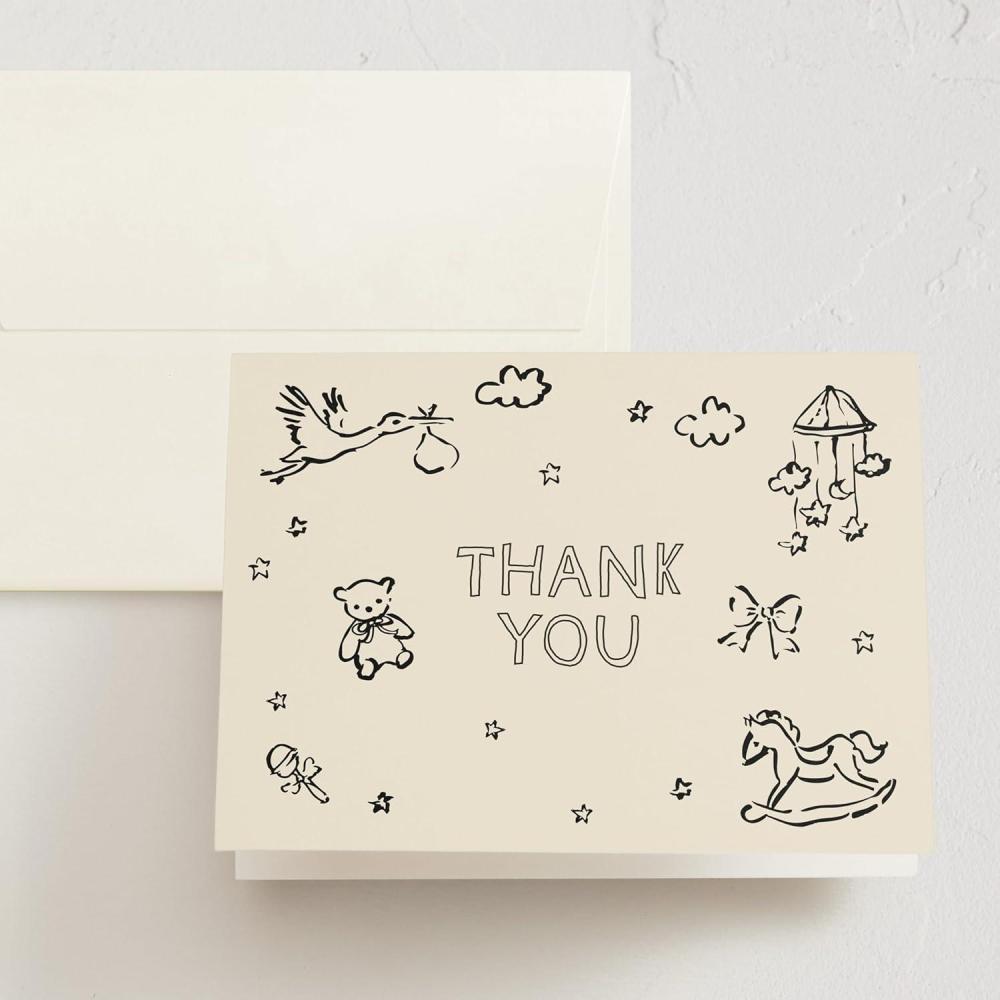 imageMinted Thank You Cards 10 Pack Bundle of Joy Sketches Design Folded 425 x 55 Inch Blank Greeting Cards with Envelopes for Baby Shower New Baby Gifts and Appreciation NotesBundle of Joy Sketches