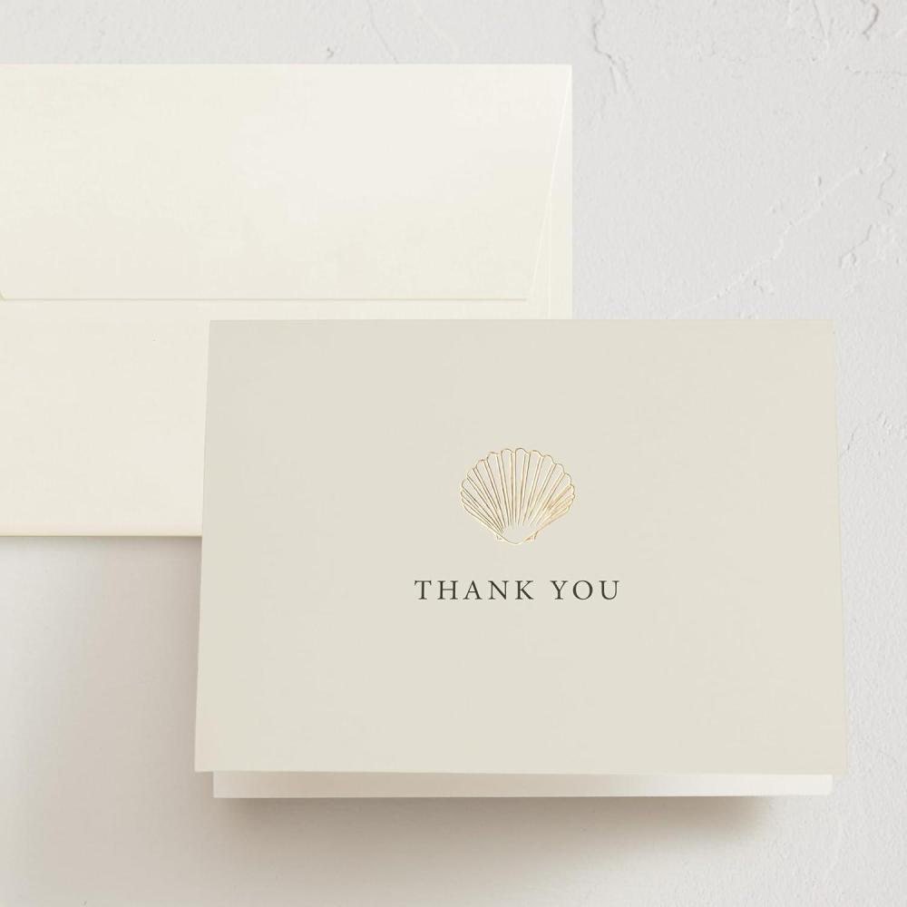 imageMinted Thank You Cards 10 Pack Sparkling Champagne Tower Design Folded 425 x 55 Inch Blank Greeting Cards with Envelopes for Wedding Celebration Party Appreciation NotesSimple Seashell