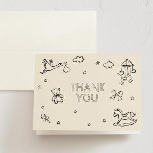 Minted Thank You Cards 10 Pack Bundle of Joy Sketches Design Folded 4.25 x 5.5 Inch Blank Greeting Cards with Envelopes for Baby Shower New Baby Gifts and Appreciation Notes(Bundle of Joy Sketches)