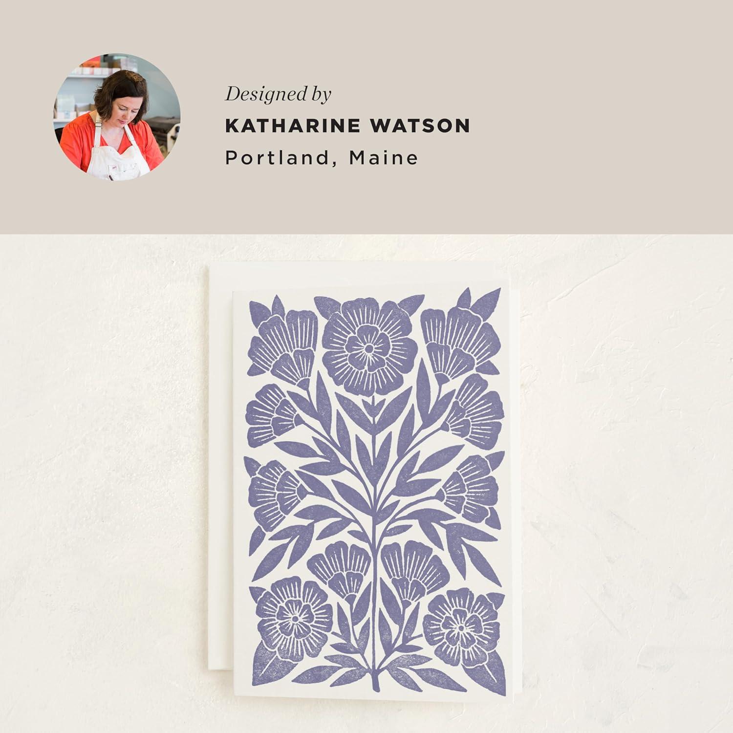 imageMINTED Frenchie Flowers Blank Card for Any Occasion Cute Dog Illustration Note Card Premium 5x7 Blank Greeting with Envelope French Bulldog with Bouquet Design for Thank You Thinking of You MessageBlock Print Floral