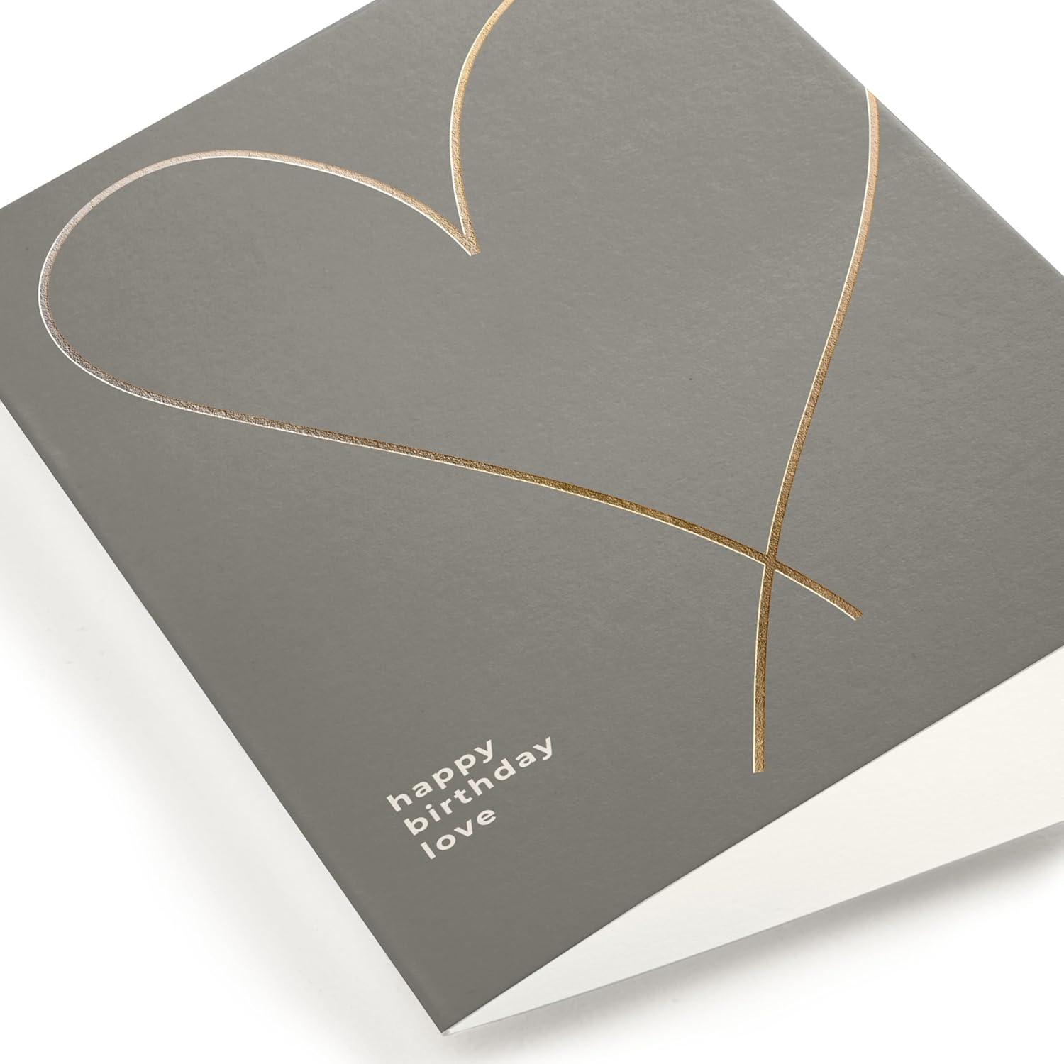 imageMinted Golden Heart Birthday Card with Gold Foil for Wife Husband Partner or Loved One Elegant 5x7 Greeting with Envelope Grey Modern Anniversary Style Love Birthday Card with Romantic MessageGolden Heart On Grey