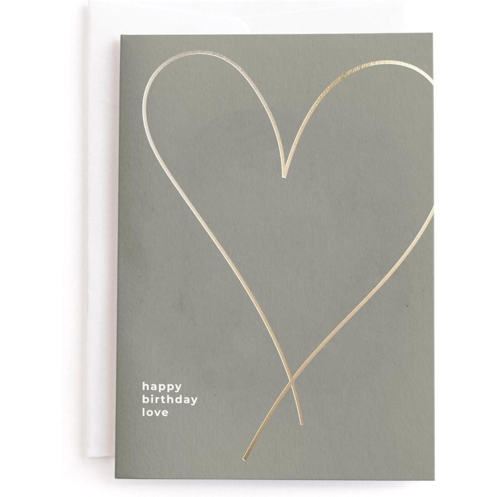 imageMinted Golden Heart Birthday Card with Gold Foil for Wife Husband Partner or Loved One Elegant 5x7 Greeting with Envelope Grey Modern Anniversary Style Love Birthday Card with Romantic MessageGolden Heart On Grey