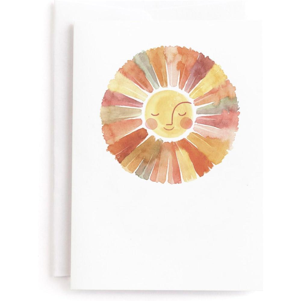 imageMinted Sun Face Blank Card for Any Occasion Watercolor Sun Illustration Note Card Premium 5x7 Blank Greeting with Envelope Warm Radiant Design for Thank You Thinking of You Encouraging MessagesSun Face